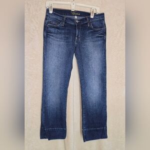 Bebe Women's Dark Wash Whiskering Blue Jeans Size 28